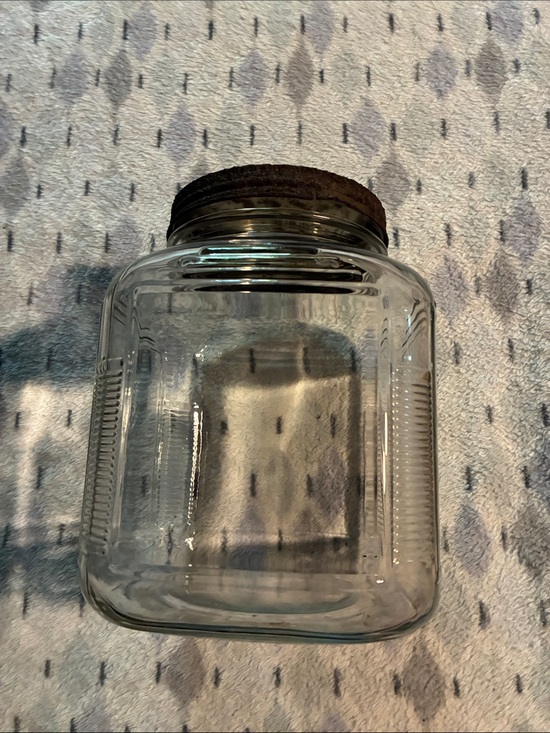 Vintage Other - Clear Glass Vintage Storage Jar with Rustic Brown Lid - Home Kitchen